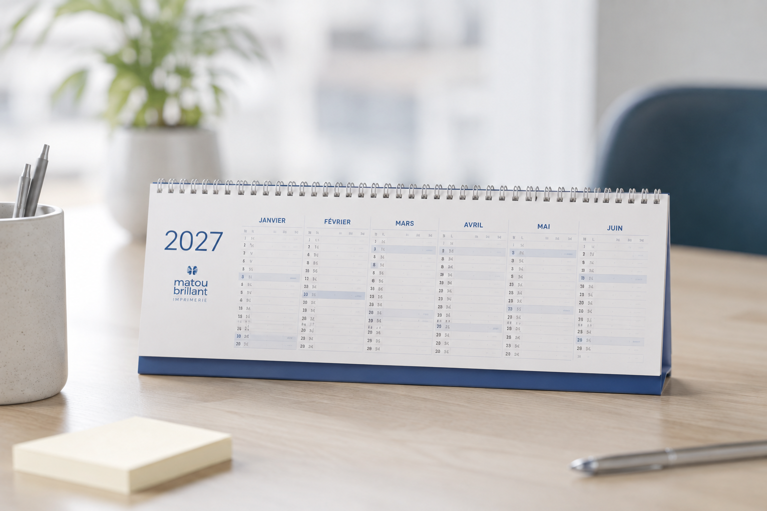 Calendrier chevalet personnalisé à poser, reliure spirale